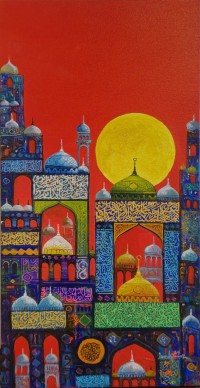Javed Qamar, 12 x 24 inch, Acrylic on Canvas, Calligraphy Painting, AC-JQ-255